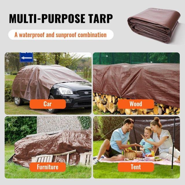 Alt view image 7 of 8 - VEVOR Heavy Duty Tarp, 20x40 ft 16 Mil Extra Thick, Waterproof Poly Plastic Tarps Cover, Multi-Purpose Outdoor Tarpaulin with Grommets & Reinforced Edges for Truck, RV, Boat, Camping (Brown)