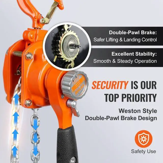 Alt view image 4 of 15 - VEVOR Manual Lever Chain Hoist, 1/4 Ton 550 lbs Capacity 10 FT Come Along, G80 Galvanized Carbon Steel with Weston Double-Pawl Brake, Auto Chain Leading & 360 Rotation Hook, for Garage Factory Dock