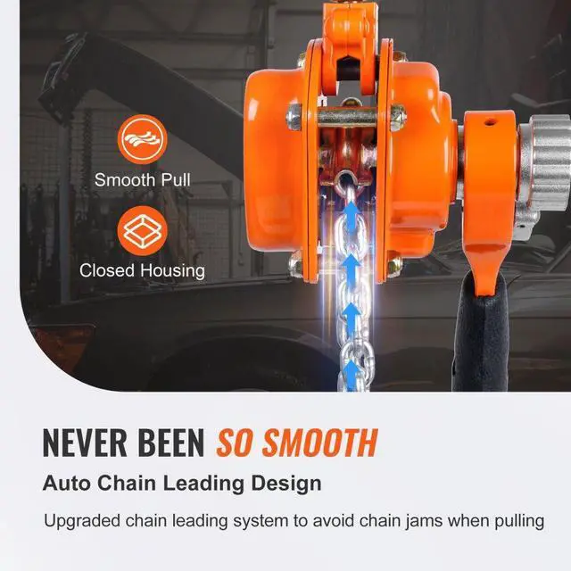 Alt view image 6 of 15 - VEVOR Manual Lever Chain Hoist, 1/4 Ton 550 lbs Capacity 10 FT Come Along, G80 Galvanized Carbon Steel with Weston Double-Pawl Brake, Auto Chain Leading & 360 Rotation Hook, for Garage Factory Dock