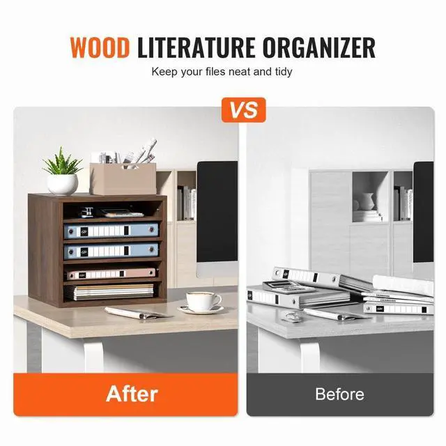 Alt view image 3 of 8 - VEVOR Literature Organizers, 5 Compartments Office Mailbox with Adjustable Shelves, Wood literature sorter 13.9x12x13 inches for Office, Home, Classroom, Mailrooms Organization, EPA Certified, Brown
