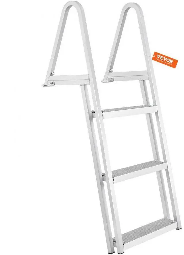 Alt view image 2 of 8 - VEVOR Dock Ladder, Removable 3 Steps, 350 lbs Load Capacity, Aluminum Alloy Pontoon Boat Ladder with 4'' Wide Step & Nonslip Rubber Mat, Easy to Install for Ship/Lake/Pool/Marine Boarding
