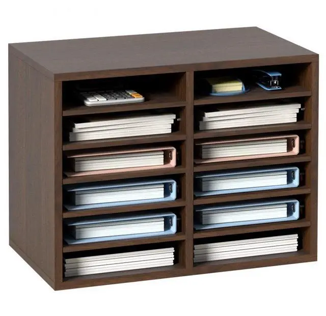 Alt view image 2 of 8 - VEVOR Literature Organizers, 12 Compartments Office Mailbox with Adjustable Shelves, Wood Literature Sorter 20.4x12x16.1 inches for Office, Home, Classroom, Mailrooms Organization, EPA Certified Brown