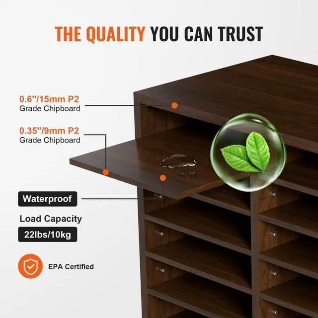 Alt view image 4 of 8 - VEVOR Literature Organizers, 12 Compartments Office Mailbox with Adjustable Shelves, Wood Literature Sorter 20.4x12x16.1 inches for Office, Home, Classroom, Mailrooms Organization, EPA Certified Brown