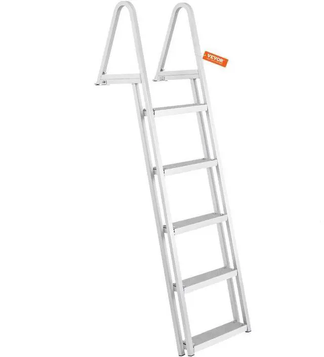 Alt view image 2 of 15 - VEVOR Dock Ladder, Removable 5 Steps, 350 lbs Load Capacity, Aluminum Alloy Pontoon Boat Ladder with 4'' Wide Step & Nonslip Rubber Mat, Easy to Install for Ship/Lake/Pool/Marine Boarding