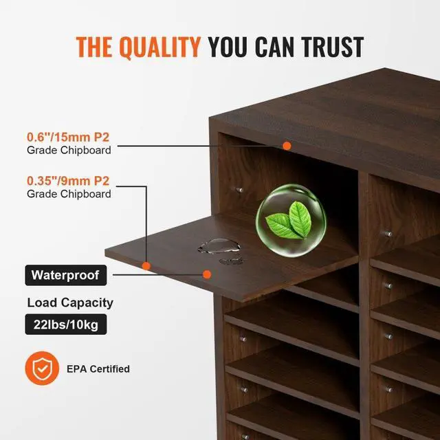 Alt view image 4 of 15 - VEVOR Literature Organizers, 36 Compartments Office Mailbox with Adjustable Shelves, Wood Literature Sorter 39.3x12x26.8 inches for Office, Home, Classroom, Mailrooms Organization, EPA Certified Brown