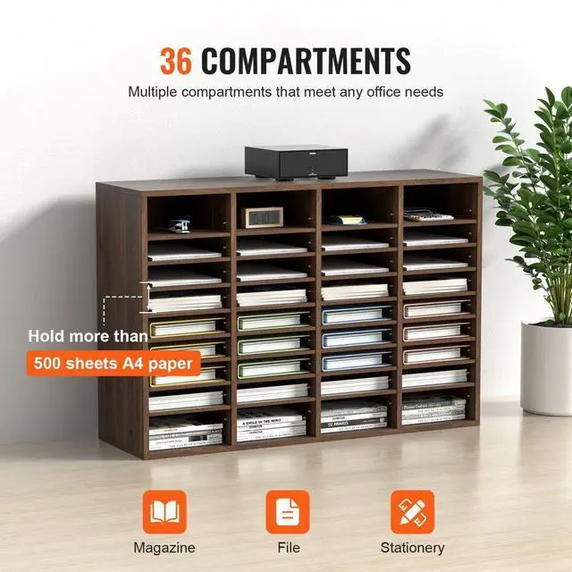 Alt view image 5 of 15 - VEVOR Literature Organizers, 36 Compartments Office Mailbox with Adjustable Shelves, Wood Literature Sorter 39.3x12x26.8 inches for Office, Home, Classroom, Mailrooms Organization, EPA Certified Brown