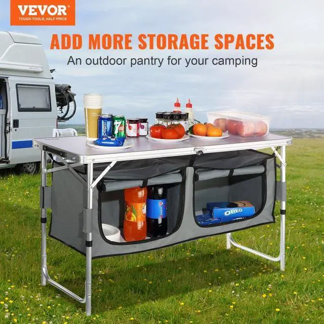 Alt view image 3 of 15 - VEVOR Camping Kitchen Table, Quick set-up Folding Camping Table with A Carrying Bag, 3 Adjustable Heights, MDF Camping Table, Ideal for Outdoor Picnics, BBQs, Camping, RV Traveling