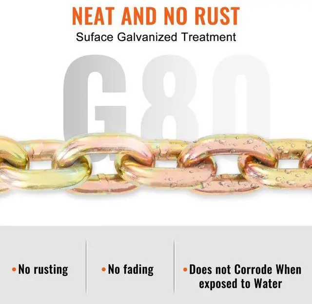 Alt view image 5 of 8 - VEVOR Transport Binder Chain, 7100lbs Working Load Limit, 3/8''x20' G80 Tow Chain Tie Down with Grab Hooks, DOT Certified, Galvanized Coating Manganese Steel for Dock Factory Construction Site, 2 Pack