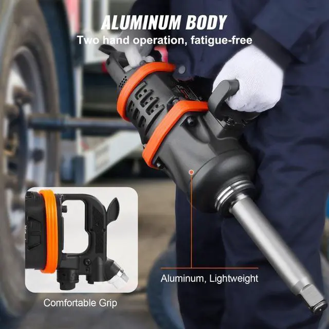Alt view image 3 of 14 - VEVOR 1 Inch Air Impact Wrench, Up to 5175 ft-lbs Beast Reverse Torque Output Pneumatic Impact Gun w/ 8 Inch Extended Anvil for Repairs and Maintenance of Heavy Duty Machinery / Semi-Truck / Bus