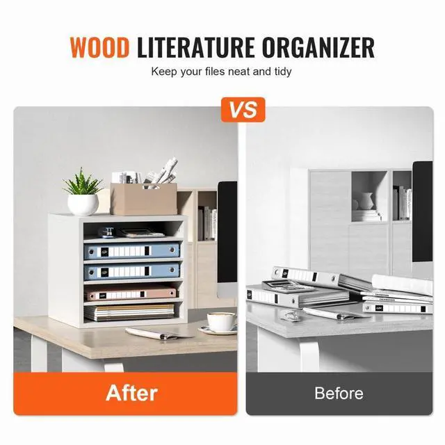 Alt view image 3 of 15 - VEVOR Literature Organizers, 5 Compartments Office Mailbox with Adjustable Shelves, Wood Literature Sorter 13.9x12x13 inches for Office, Home, Classroom, Mailrooms Organization, EPA Certified, White