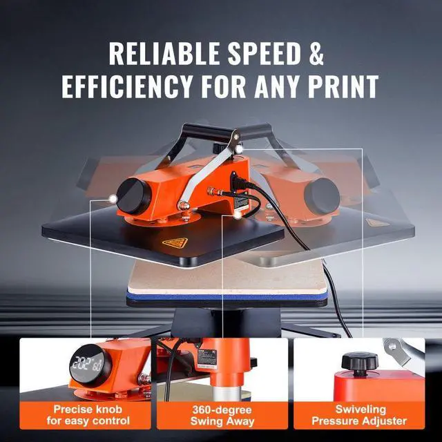 Alt view image 5 of 8 - VEVOR Heat Press Machine - 6 in 1 Heat Press Sublimation Machine for DIY T-Shirts/Hats/Mugs/Heat Transfer Projects, 12x15 Multifunction Swing Away Heat Press with 360 Rotation/Mica Heating/Knob-style