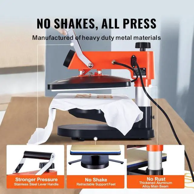 Alt view image 6 of 8 - VEVOR Heat Press Machine - 6 in 1 Heat Press Sublimation Machine for DIY T-Shirts/Hats/Mugs/Heat Transfer Projects, 12x15 Multifunction Swing Away Heat Press with 360 Rotation/Mica Heating/Knob-style