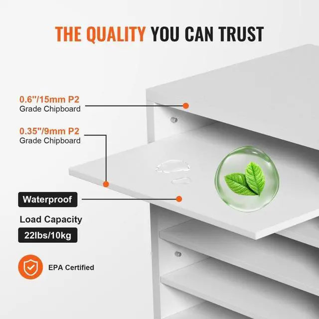 Alt view image 4 of 15 - VEVOR Literature Organizers, 5 Compartments Office Mailbox with Adjustable Shelves, Wood Literature Sorter 13.9x12x13 inches for Office, Home, Classroom, Mailrooms Organization, EPA Certified, White