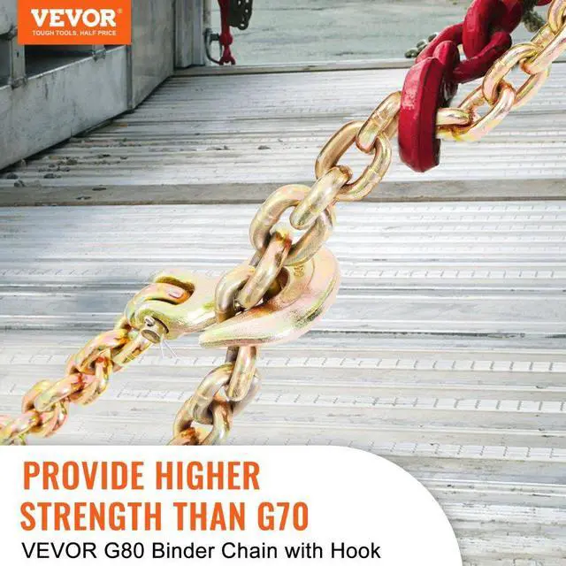Alt view image 3 of 8 - VEVOR Transport Binder Chain, 4900lbs Working Load Limit, 5/16''x20' G80 Tow Chain Tie Down with Grab Hooks, DOT Certified, Galvanized Coating Manganese Steel for Dock Factory Construction Site, 2Pack