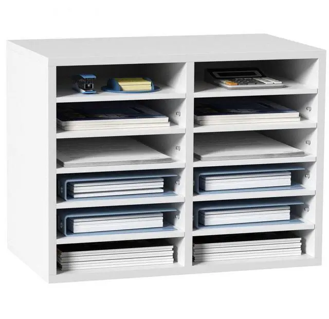 Alt view image 2 of 8 - VEVOR Literature Organizers, 12 Compartments Office Mailbox with Adjustable Shelves, Wood Literature Sorter 20.4x12x16.1 inches for Office, Home, Classroom, Mailrooms Organization, EPA Certified White