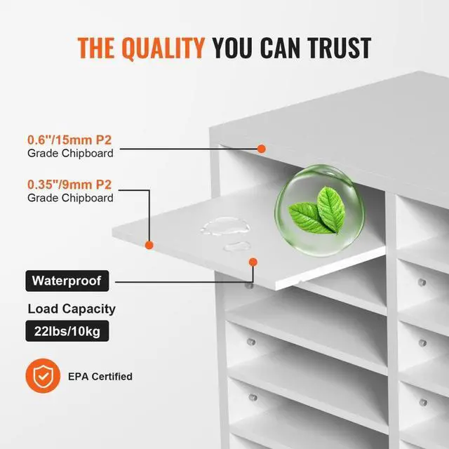 Alt view image 4 of 8 - VEVOR Literature Organizers, 12 Compartments Office Mailbox with Adjustable Shelves, Wood Literature Sorter 20.4x12x16.1 inches for Office, Home, Classroom, Mailrooms Organization, EPA Certified White