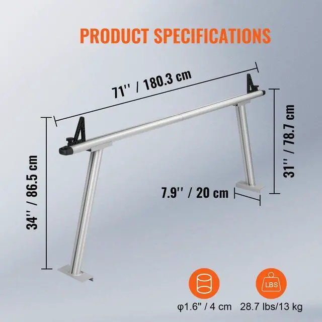 Alt view image 8 of 8 - VEVOR Truck Rack, 800 lbs Capacity, 71"x31" Aluminum Ladder Rack for Truck with 8 Non-Drilling C-clamps, Heavy Duty Truck Bed Rack Two-Bar Set for Kayak, Surfboard, Lumber, Ladder