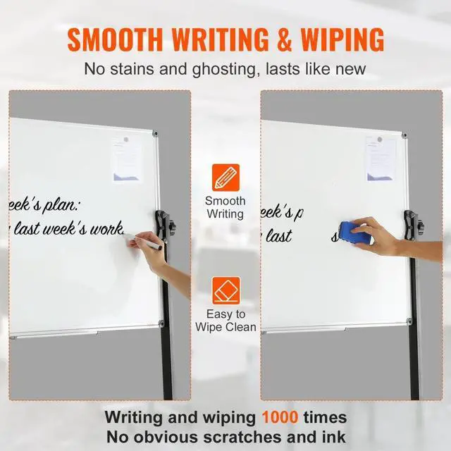 Alt view image 4 of 7 - VEVOR Rolling Magnetic Whiteboard, Double-sided Mobile Whiteboard 36x24 Inches, Adjustable Height Dry Erase Board with Wheels, 1 Magnetic Erase & 3 Dry Erase Markers & Movable Tray Office, School