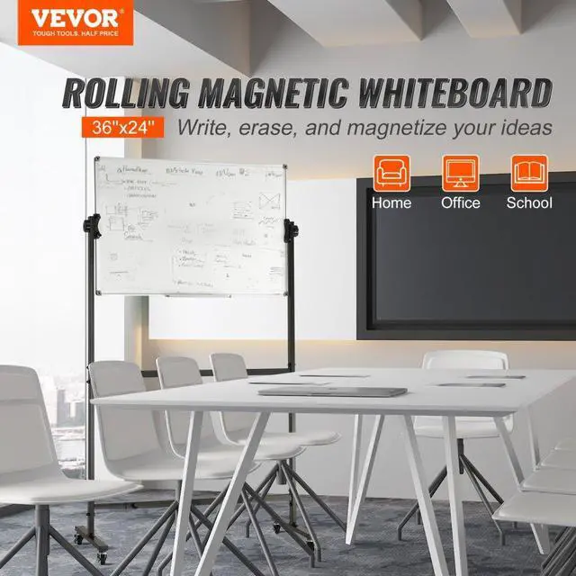 Alt view image 2 of 7 - VEVOR Rolling Magnetic Whiteboard, Double-sided Mobile Whiteboard 36x24 Inches, Adjustable Height Dry Erase Board with Wheels, 1 Magnetic Erase & 3 Dry Erase Markers & Movable Tray Office, School