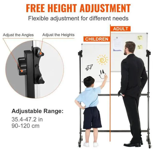Alt view image 5 of 7 - VEVOR Rolling Magnetic Whiteboard, Double-sided Mobile Whiteboard 36x24 Inches, Adjustable Height Dry Erase Board with Wheels, 1 Magnetic Erase & 3 Dry Erase Markers & Movable Tray Office, School