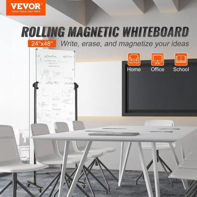 Alt view image 2 of 7 - VEVOR Rolling Magnetic Whiteboard, Double-sided Mobile Whiteboard 24x48 Inches, Adjustable Height Dry Erase Board with Wheels, 1 Magnetic Erase & 3 Dry Erase Markers & Movable Tray for Office School