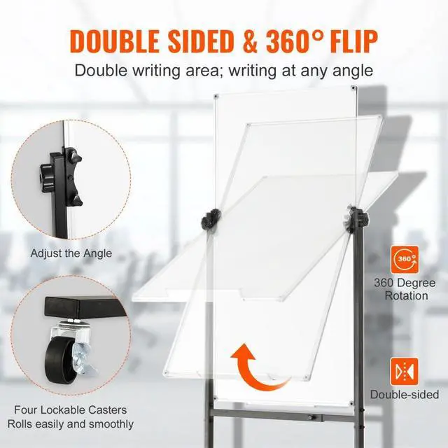 Alt view image 3 of 7 - VEVOR Rolling Magnetic Whiteboard, Double-sided Mobile Whiteboard 24x48 Inches, Adjustable Height Dry Erase Board with Wheels, 1 Magnetic Erase & 3 Dry Erase Markers & Movable Tray for Office School