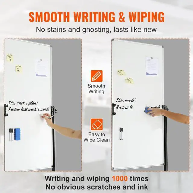 Alt view image 4 of 7 - VEVOR Rolling Magnetic Whiteboard, Double-sided Mobile Whiteboard 24x48 Inches, Adjustable Height Dry Erase Board with Wheels, 1 Magnetic Erase & 3 Dry Erase Markers & Movable Tray for Office School