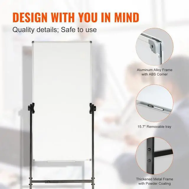 Alt view image 6 of 7 - VEVOR Rolling Magnetic Whiteboard, Double-sided Mobile Whiteboard 24x48 Inches, Adjustable Height Dry Erase Board with Wheels, 1 Magnetic Erase & 3 Dry Erase Markers & Movable Tray for Office School