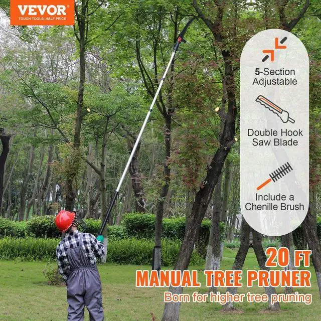 Alt view image 3 of 8 - VEVOR Manual Pole Saw, 4.9-20 ft Extendable Tree Pruner, Sharp Steel Blade for High Branches Trimming, with Lightweight Aluminum Alloy Handle and a Chenille Brush, for Pruning Palms and Shrubs