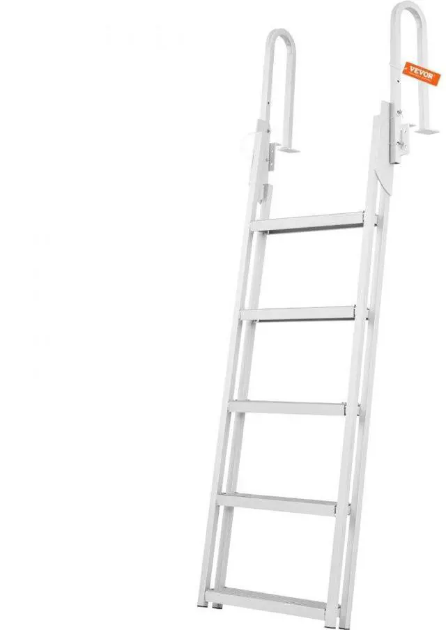 Alt view image 2 of 15 - VEVOR Dock Ladder, Flip-Up 5 Steps, 350 lbs Load Capacity, Aluminum Alloy Pontoon Boat Ladder with 4'' Wide Step & Nonslip Rubber Mat, Easy to Install for Ship/Lake/Pool/Marine Boarding
