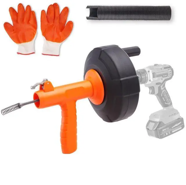 Alt view image 2 of 15 - VEVOR Drain Auger, 25ft 1/4in Heavy Duty Flexible Drum Plumbing Drain Snake with Drill Adapter, Use Manually/Powered Steel Cable Clog Remover, Kitchen Bathrom Shower Sink with Gloves Autofeed Control