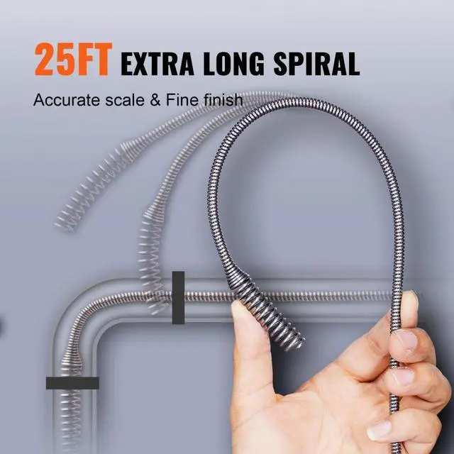 Alt view image 4 of 15 - VEVOR Drain Auger, 25ft 1/4in Heavy Duty Flexible Drum Plumbing Drain Snake with Drill Adapter, Use Manually/Powered Steel Cable Clog Remover, Kitchen Bathrom Shower Sink with Gloves Autofeed Control