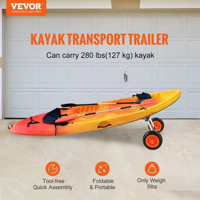 Alt view image 3 of 8 - VEVOR Heavy Duty Kayak Cart, 280lbs Load Capacity, Detachable Canoe Trolley Cart with 10'' Solid Tires, Adjustable Width & Top Foam Protection, for Kayaks with Drain Holes of 2.54mm and Above