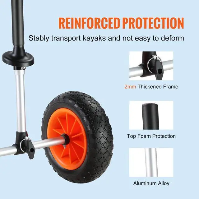 Alt view image 5 of 8 - VEVOR Heavy Duty Kayak Cart, 280lbs Load Capacity, Detachable Canoe Trolley Cart with 10'' Solid Tires, Adjustable Width & Top Foam Protection, for Kayaks with Drain Holes of 2.54mm and Above