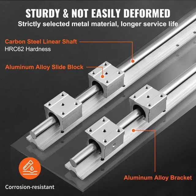 Alt view image 3 of 7 - VEVOR Linear Guide Rail Set, SBR16 1500mm, 2 PCS 59 in/1500 mm SBR16 Guide Rails and 4 PCS SBR16UU Slide Blocks, Linear Rails and Bearings Kit for Automated Machines DIY Project CNC Router Machines