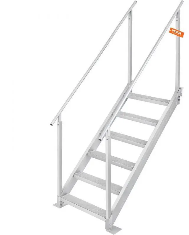 Alt view image 2 of 8 - VEVOR Dock Ladder, 43''-51'' Adjustable Height, 500 lbs Load Capacity, Aluminum Alloy 6 Steps Pontoon Boat Ladder with Dual Handrails & Nonslip Rubber Mat, Ideal for Ship/Lake/Pool/Marine Boarding