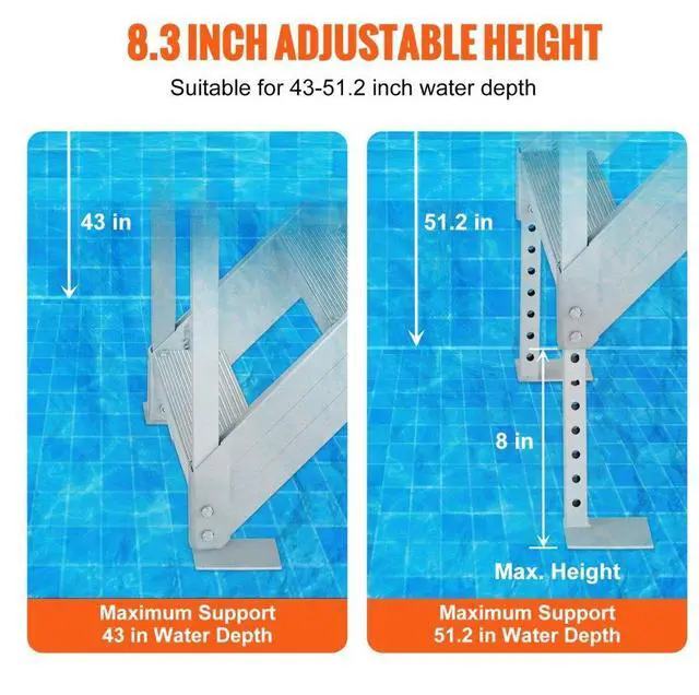 Alt view image 4 of 8 - VEVOR Dock Ladder, 43''-51'' Adjustable Height, 500 lbs Load Capacity, Aluminum Alloy 6 Steps Pontoon Boat Ladder with Dual Handrails & Nonslip Rubber Mat, Ideal for Ship/Lake/Pool/Marine Boarding