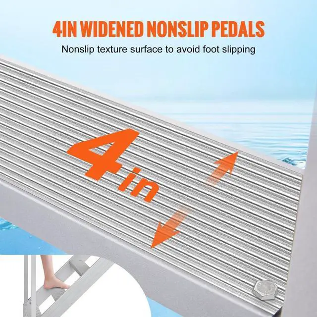 Alt view image 5 of 8 - VEVOR Dock Ladder, 43''-51'' Adjustable Height, 500 lbs Load Capacity, Aluminum Alloy 6 Steps Pontoon Boat Ladder with Dual Handrails & Nonslip Rubber Mat, Ideal for Ship/Lake/Pool/Marine Boarding