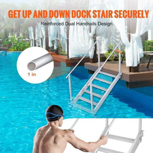Alt view image 6 of 8 - VEVOR Dock Ladder, 43''-51'' Adjustable Height, 500 lbs Load Capacity, Aluminum Alloy 6 Steps Pontoon Boat Ladder with Dual Handrails & Nonslip Rubber Mat, Ideal for Ship/Lake/Pool/Marine Boarding
