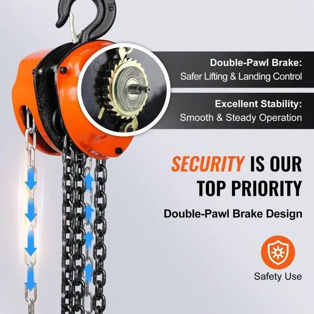 Alt view image 4 of 8 - VEVOR Manual Chain Hoist, 1 Ton 2200 lbs Capacity 20 FT Come Along, G80 Galvanized Carbon Steel with Double-Pawl Brake, Auto Chain Leading & 360 Rotation Hook, for Garage Factory Dock