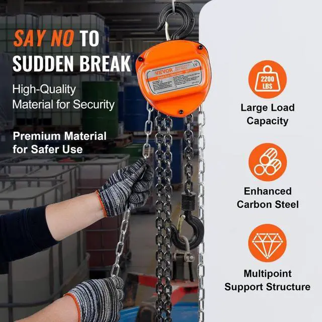 Alt view image 5 of 8 - VEVOR Manual Chain Hoist, 1 Ton 2200 lbs Capacity 20 FT Come Along, G80 Galvanized Carbon Steel with Double-Pawl Brake, Auto Chain Leading & 360 Rotation Hook, for Garage Factory Dock
