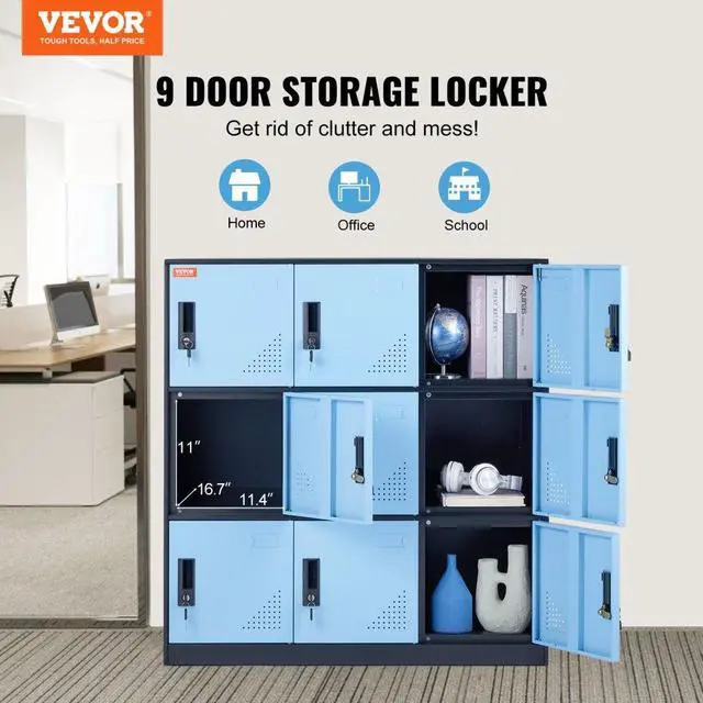 Alt view image 2 of 14 - VEVOR Metal Locker for Employees, 9 Doors Storage Cabinet with Card Slot, Employee Lockers with Keys, 66lbs Loading Capacity office Storage Lockers for Home, School, Office, Gym, Black