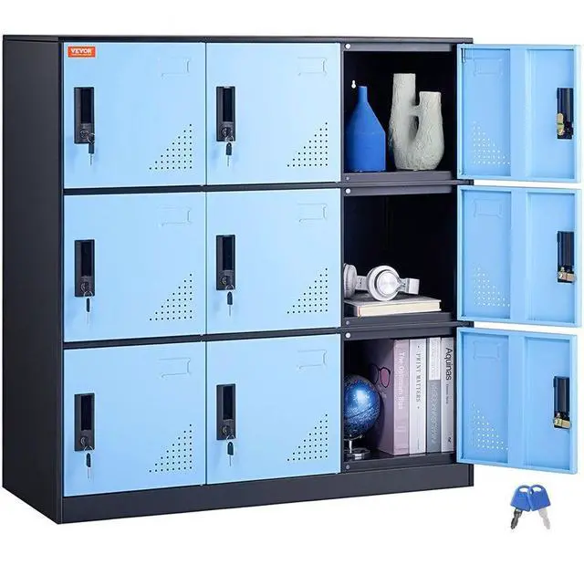 Main image of VEVOR Metal Locker for Employees, 9 Doors Storage Cabinet with Card Slot, Employee Lockers with Keys, 66lbs Loading Capacity office Storage Lockers for Home, School, Office, Gym, Black