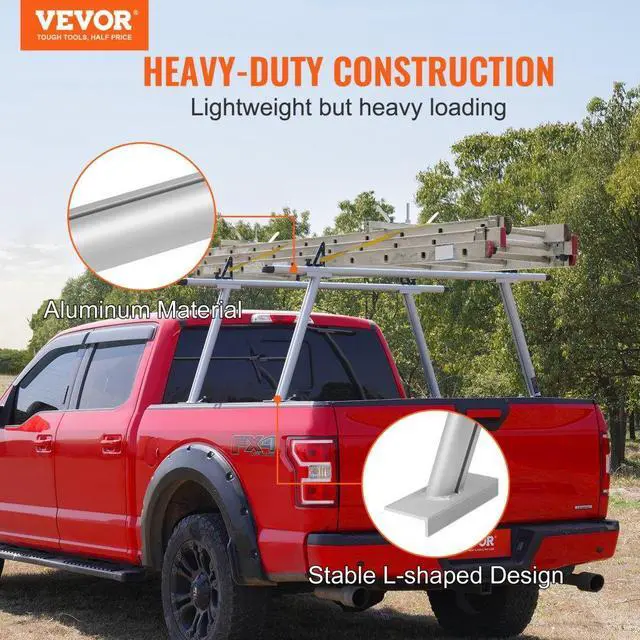 Alt view image 3 of 8 - VEVOR Truck Rack, 800 lbs Capacity, 71"x31" Aluminum Ladder Rack for Truck with 8 Non-Drilling C-clamps, Heavy Duty Truck Bed Rack Two-Bar Set for Kayak, Surfboard, Lumber, Ladder