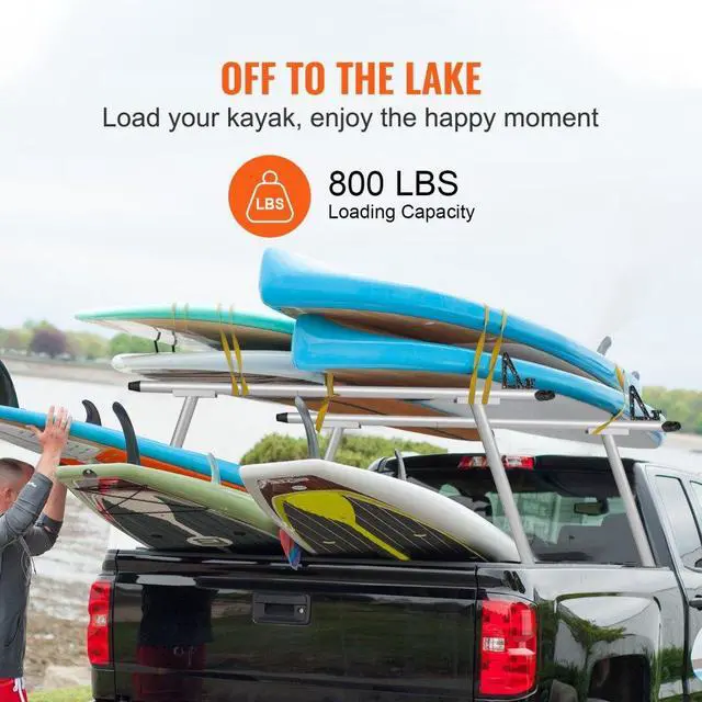 Alt view image 4 of 8 - VEVOR Truck Rack, 800 lbs Capacity, 71"x31" Aluminum Ladder Rack for Truck with 8 Non-Drilling C-clamps, Heavy Duty Truck Bed Rack Two-Bar Set for Kayak, Surfboard, Lumber, Ladder