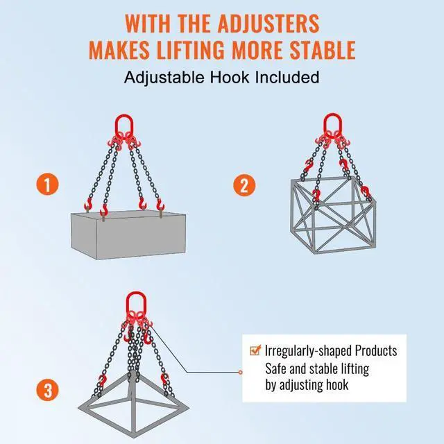 Alt view image 5 of 8 - VEVOR Chain Sling, 11000 lbs Weight Capacity, 5/16'' x 5' G80 Lifting Chain with Grab Hooks, DOT Certified, Blackening Coating Manganese Steel & Adjustable Length, for Dock Factory Construction Site