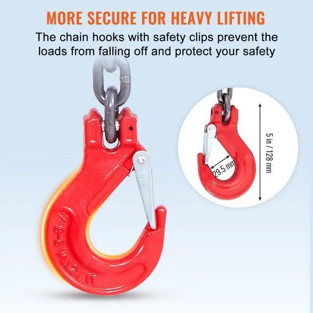 Alt view image 6 of 8 - VEVOR Chain Sling, 11000 lbs Weight Capacity, 5/16'' x 5' G80 Lifting Chain with Grab Hooks, DOT Certified, Blackening Coating Manganese Steel & Adjustable Length, for Dock Factory Construction Site