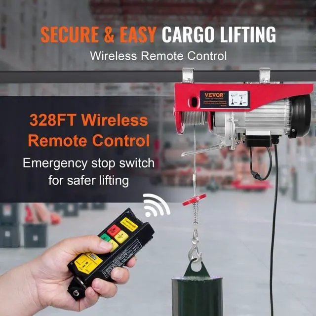 Alt view image 4 of 8 - VEVOR Electric Hoist, 2200 lbs Lifting Capacity, 1600W 110V Electric Steel Wire Winch with Wireless Remote Control, 40ft Single Cable Lifting Height & Pure Copper Motor, for Garage Warehouse Factory