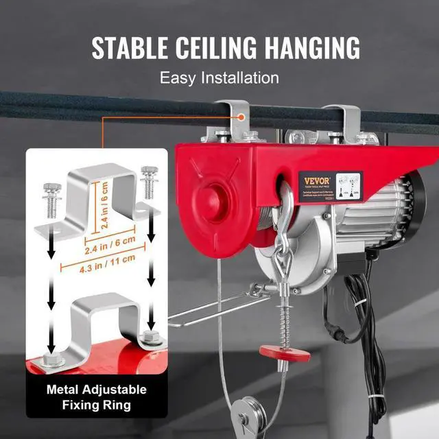 Alt view image 7 of 8 - VEVOR Electric Hoist, 2200 lbs Lifting Capacity, 1600W 110V Electric Steel Wire Winch with Wireless Remote Control, 40ft Single Cable Lifting Height & Pure Copper Motor, for Garage Warehouse Factory