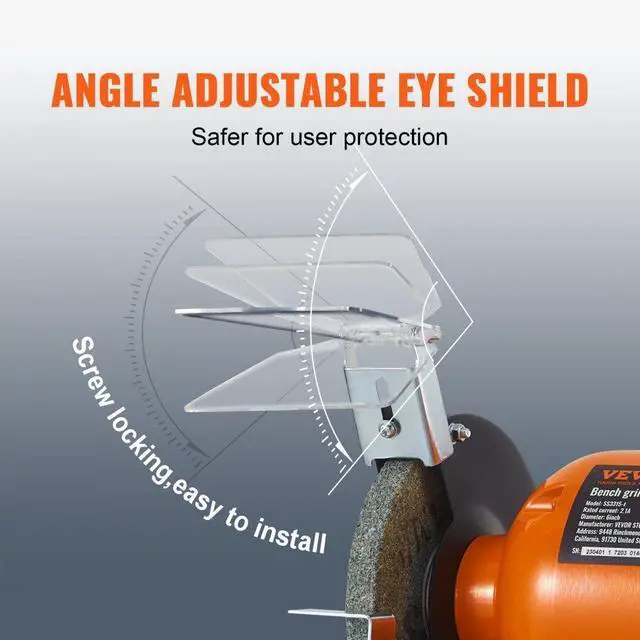 Alt view image 5 of 8 - VEVOR Bench Grinder, 6 inch Single Speed Bench Grinder with 2.1A Brushless Motor 3550 RPM, Table Grinder with 36/80-Grit Aluminum Oxide Grinding Wheels, Adjustable Eye Shield for Grinding, Sharpening